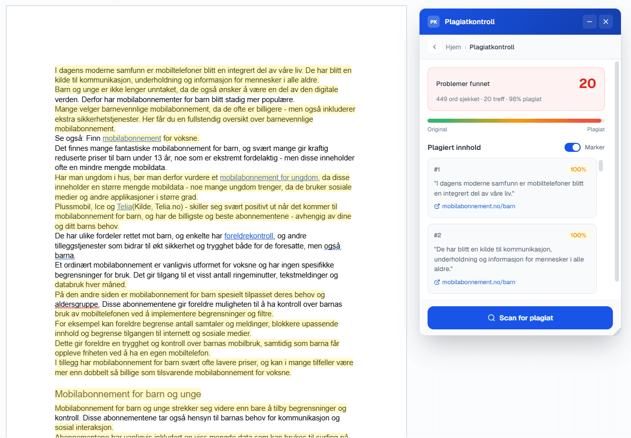 Plagiatkontroll i Google Docs