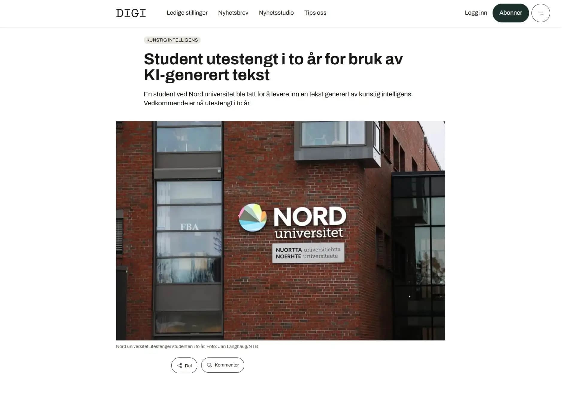 Artikkel om AI og studenter